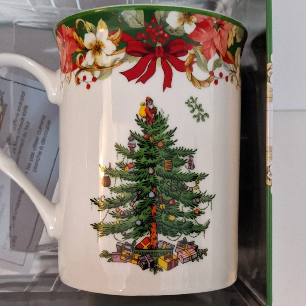 Spode Mugs Christmas Tree Collectible Tin No Coasters New Macy's